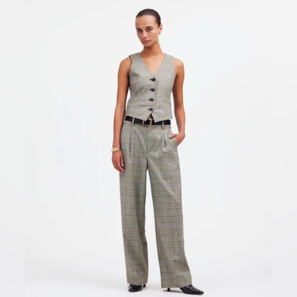Madewell Plaid Wide-Leg Pants In Gray Tones